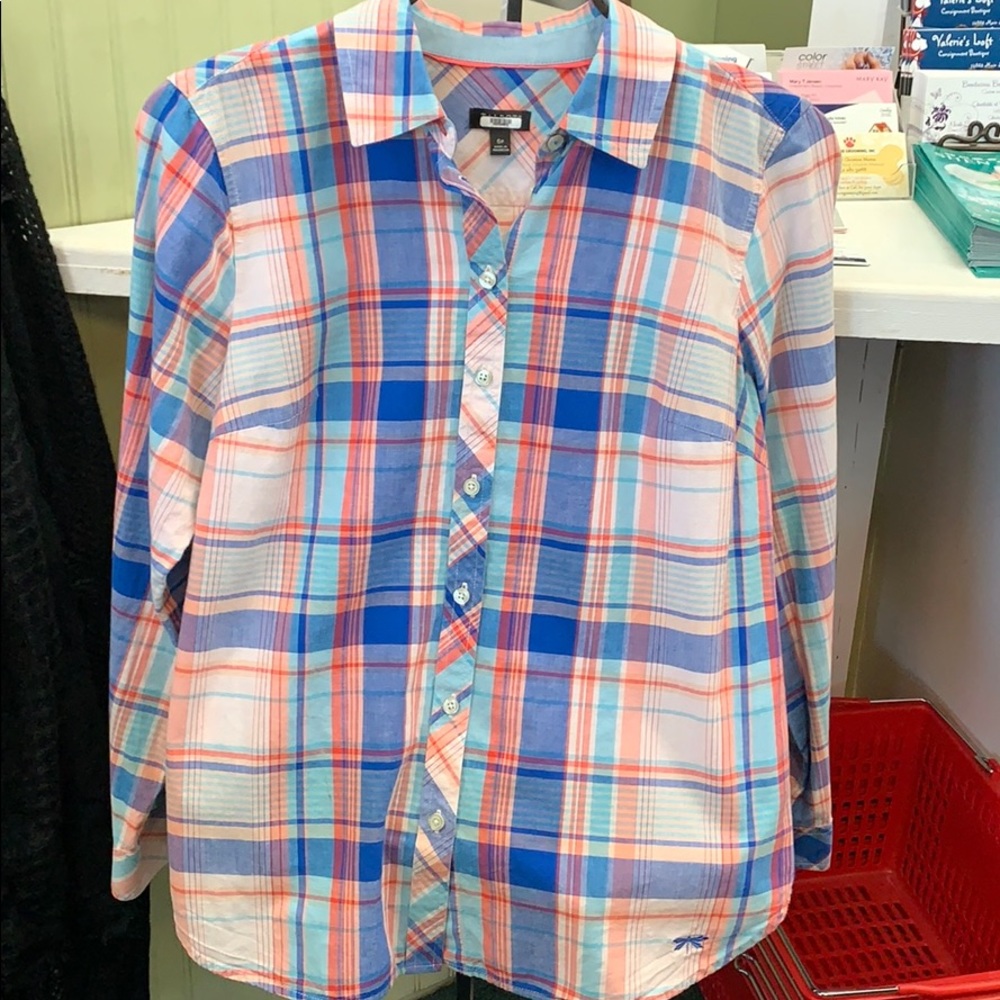 A plaid Talbots long sleeve shirt.